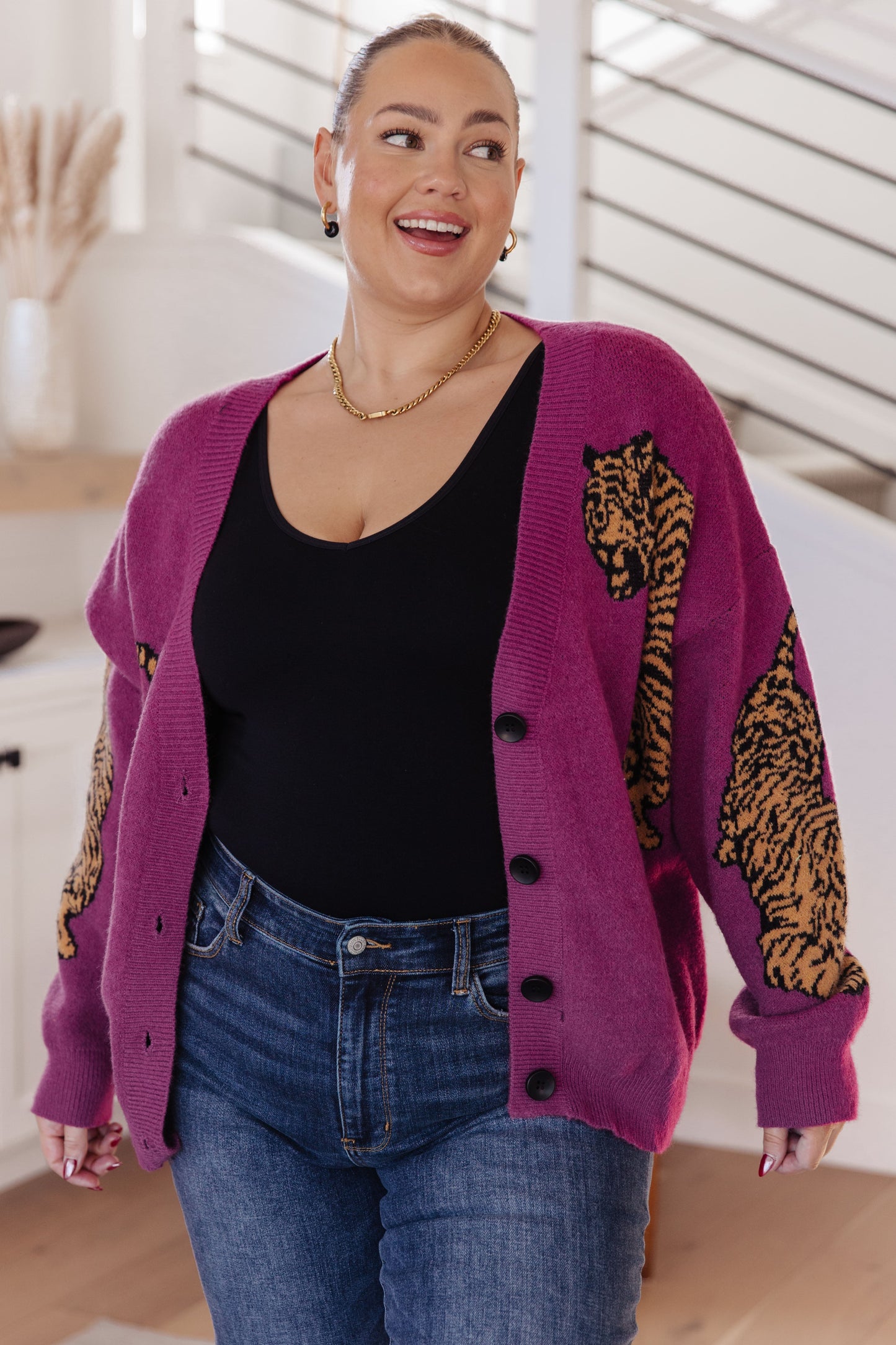 On the Prowl Tiger Cardigan in Grape Kiss