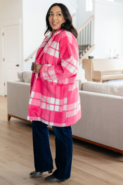 Passion in Plaid Coat in Folly Pink