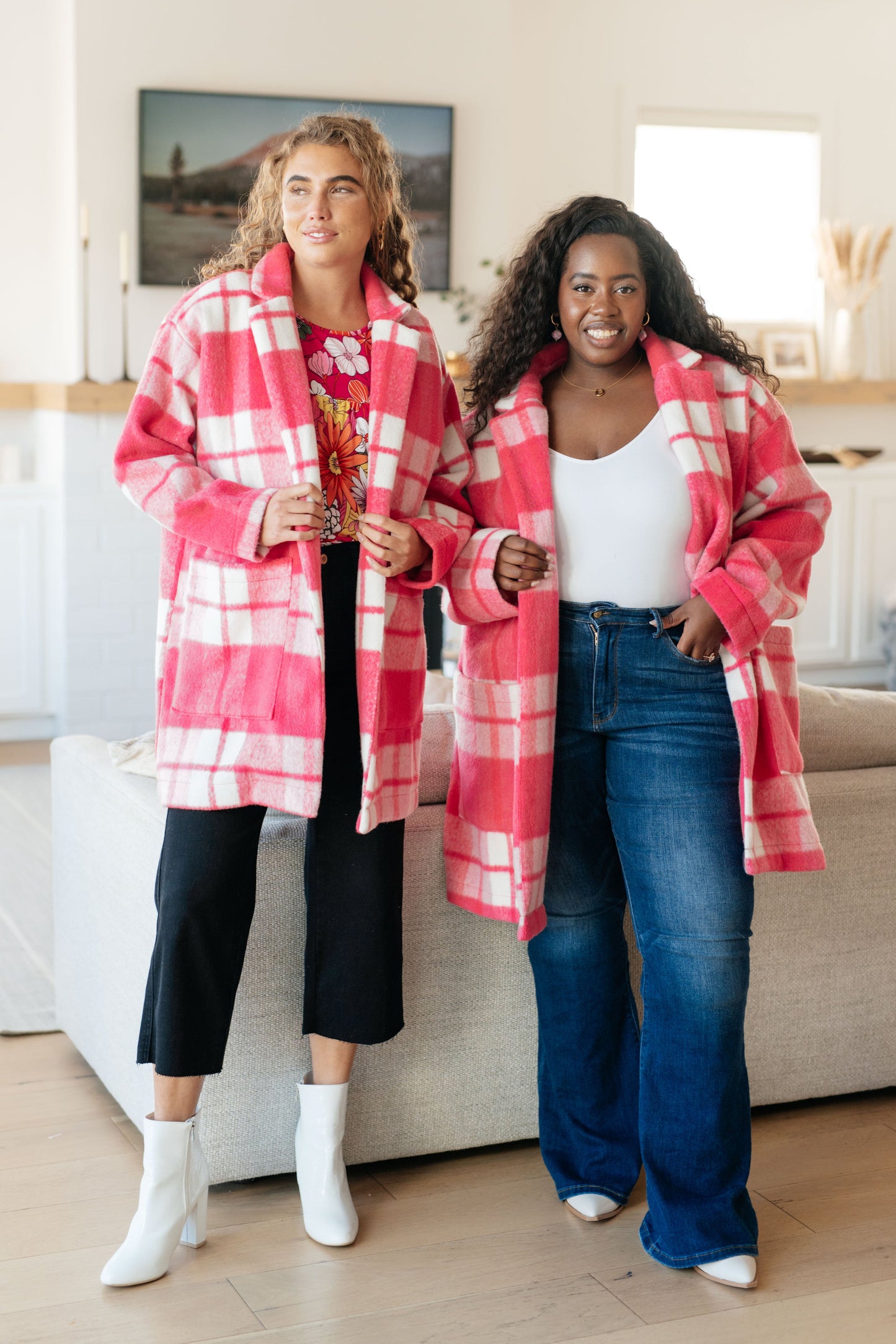 Passion in Plaid Coat in Folly Pink