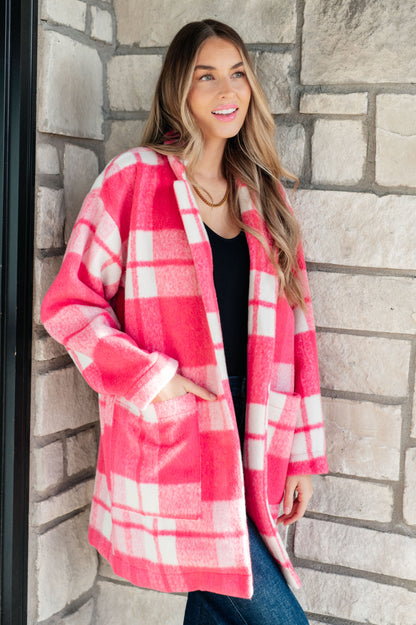 Passion in Plaid Coat in Folly Pink