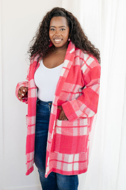 Passion in Plaid Coat in Folly Pink