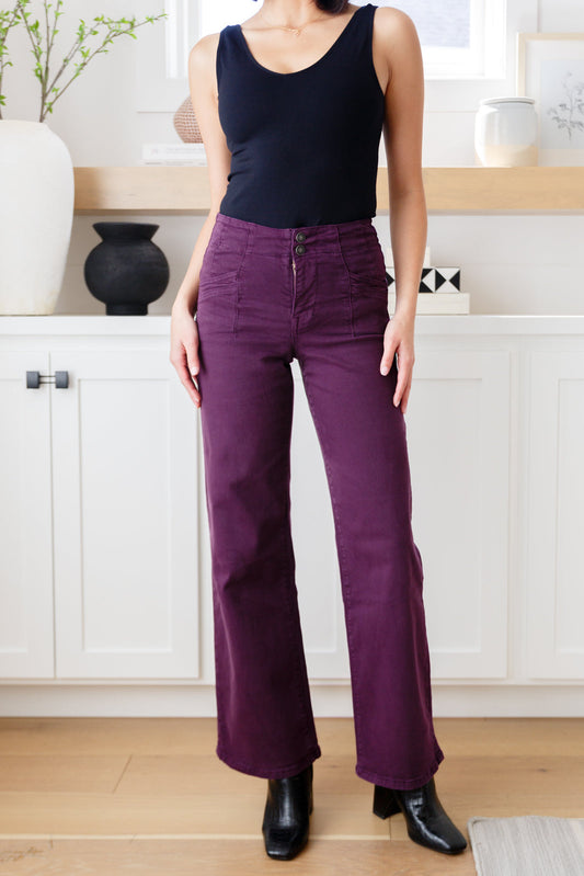 Petunia High Rise Wide Leg Jeans in Plum | Mica Denim