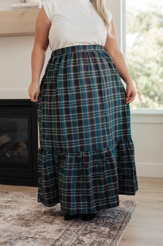 Plaid Perfection Maxi Skirt in Biscay Bay