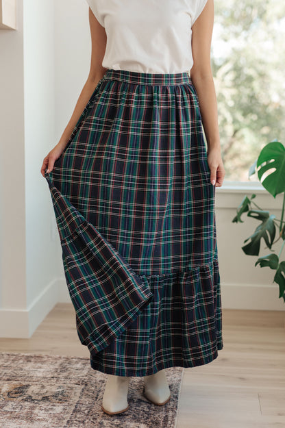 Plaid Perfection Maxi Skirt in Biscay Bay