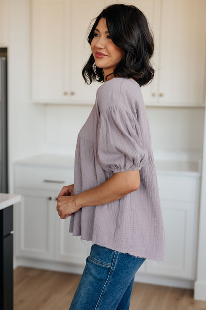 Pleasantly Perfect Bubble Sleeve Peasant Blouse in Rose Quartz
