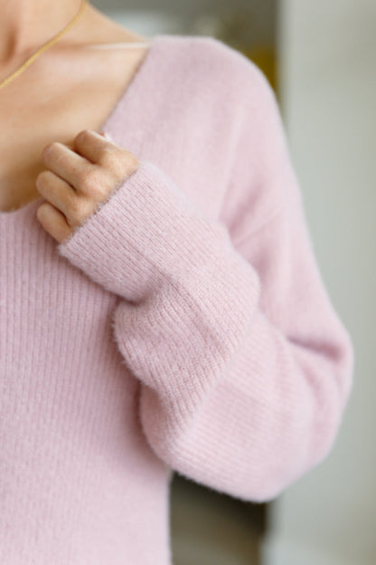 Plush Feelings V-Neck Sweater in Mimi Pink