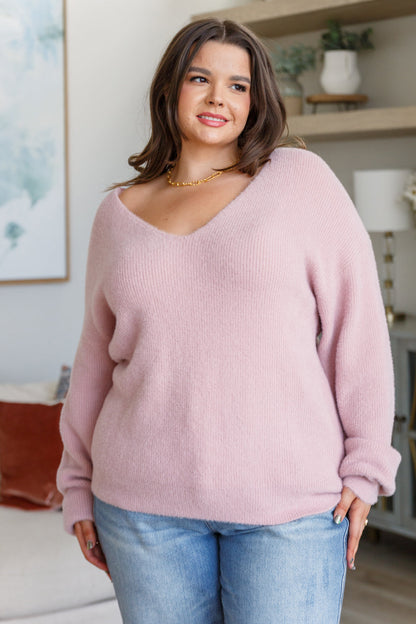 Plush Feelings V-Neck Sweater in Mimi Pink