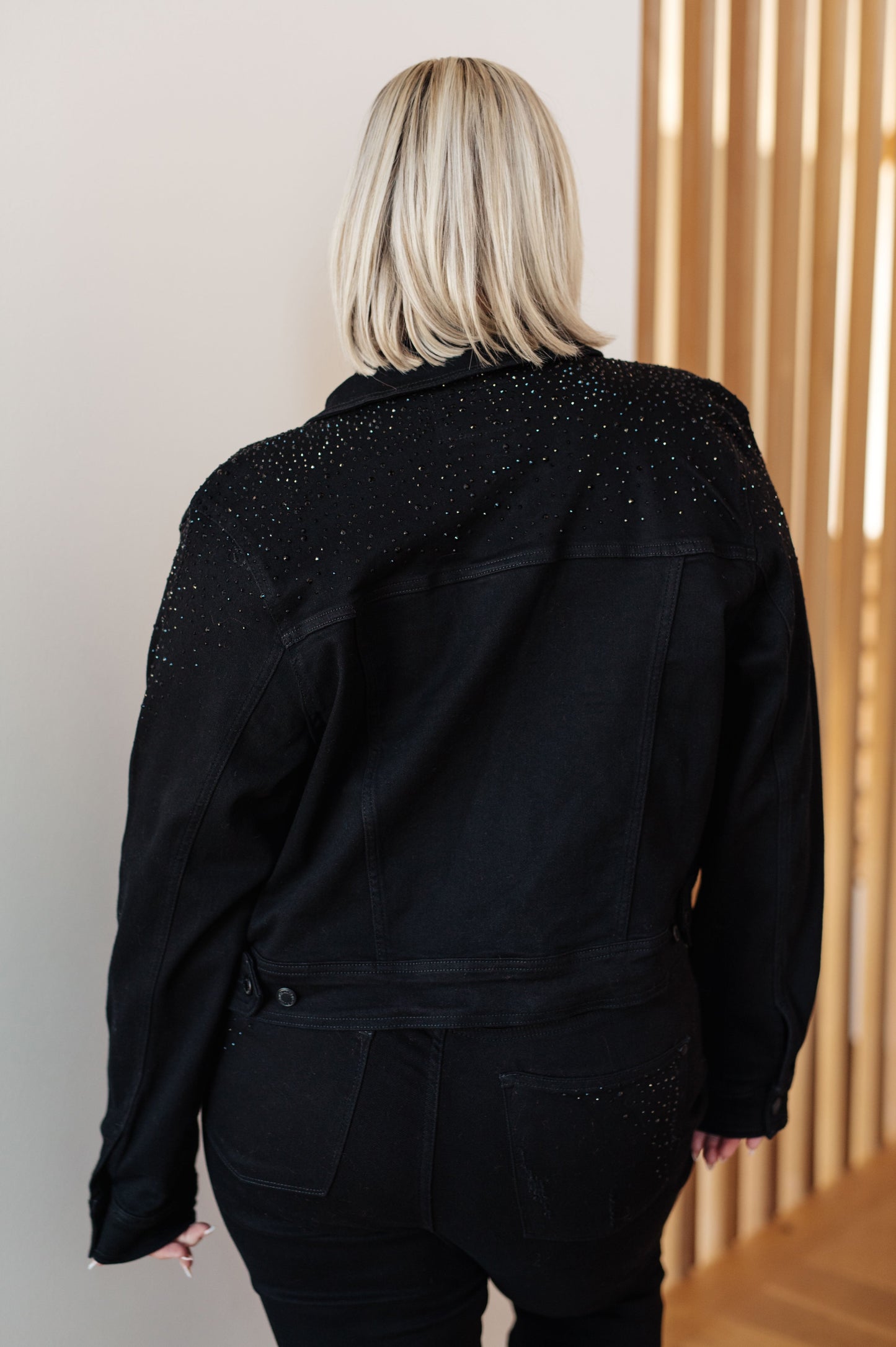 Reese Rhinestone Denim Jacket in Black | Judy Blue