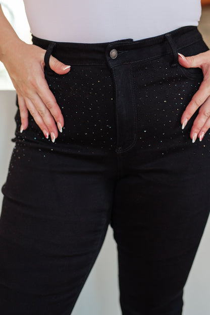 Reese Rhinestone Slim Fit Jeans in Black | Judy Blue