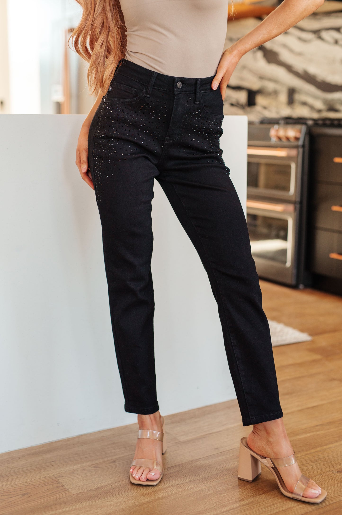 Reese Rhinestone Slim Fit Jeans in Black | Judy Blue