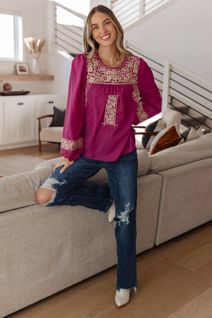 Rodeo Queen Embroidered Blouse in Raspberry Rose