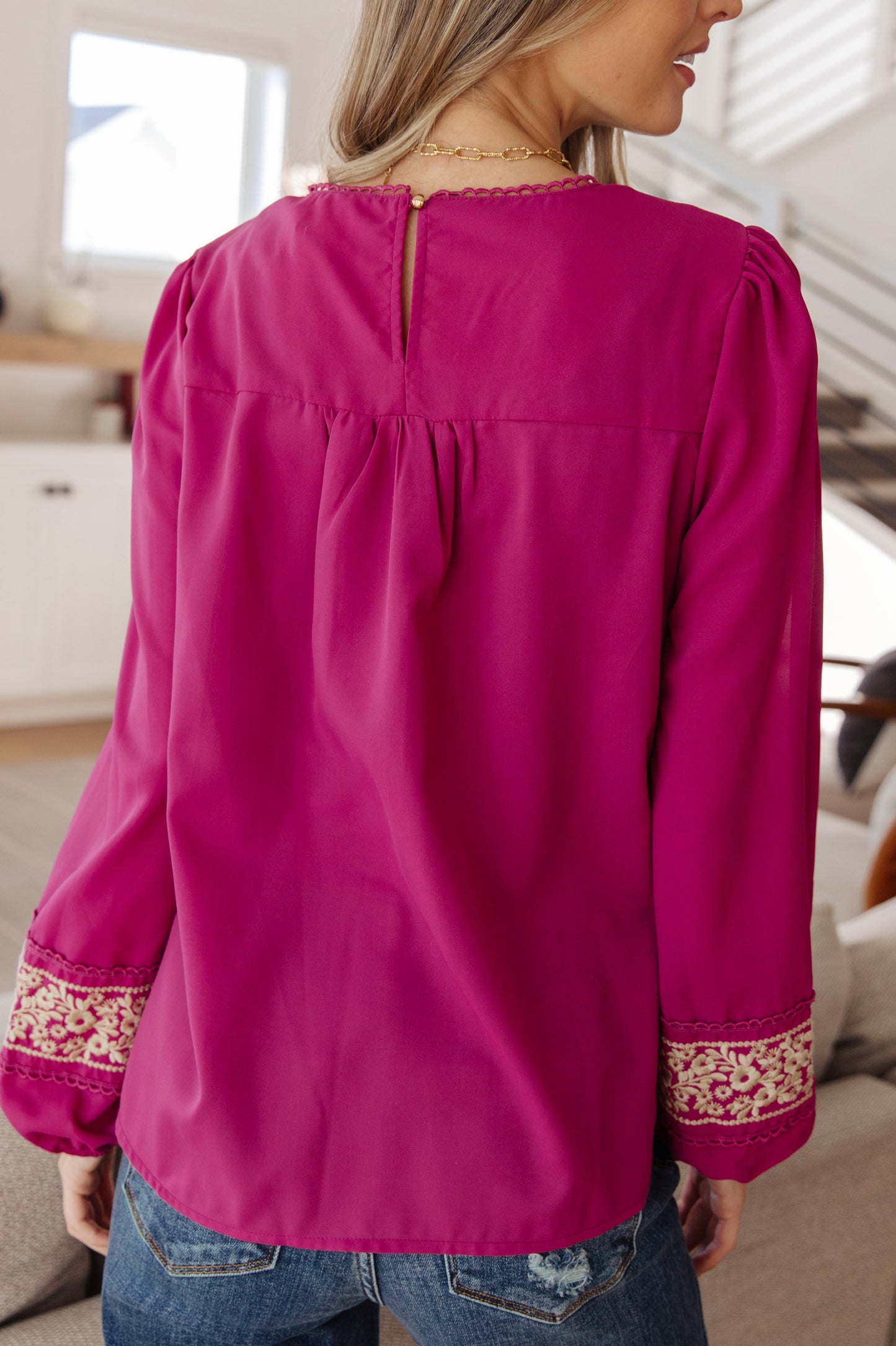 Rodeo Queen Embroidered Blouse in Raspberry Rose