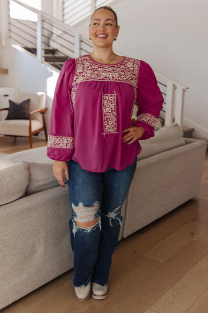 Rodeo Queen Embroidered Blouse in Raspberry Rose