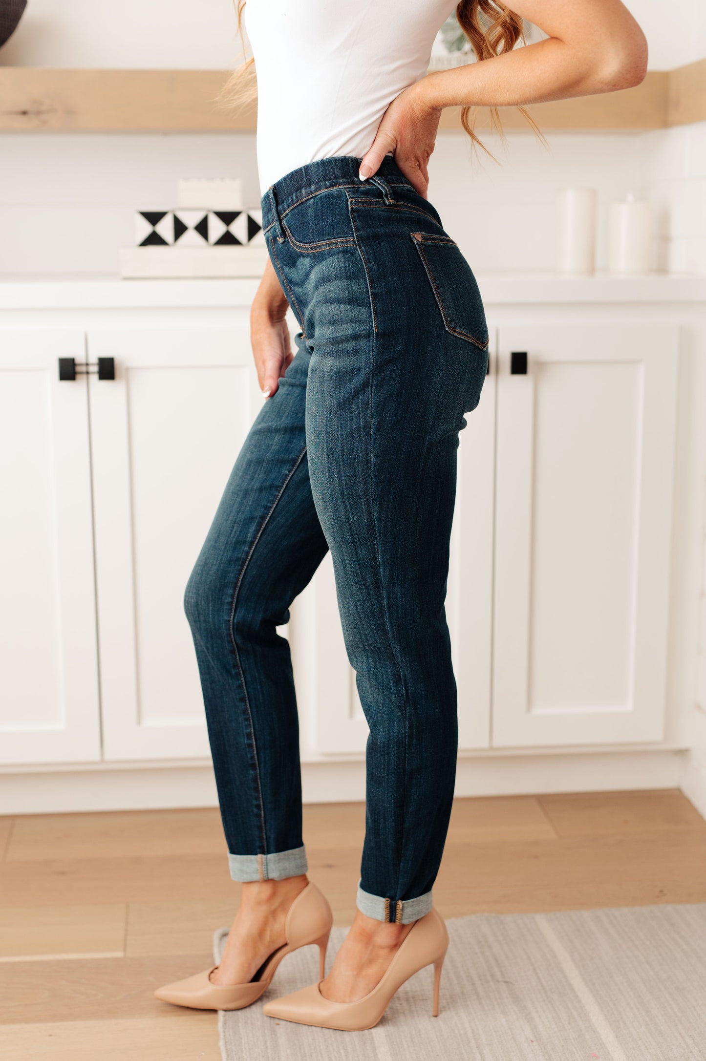 Rowena High Rise Pull On Double Cuff Slim Jeans | Judy Blues