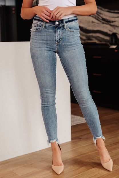 Sherry Mid Rise Release Waistband Detail Skinny Jeans | Judy Blue