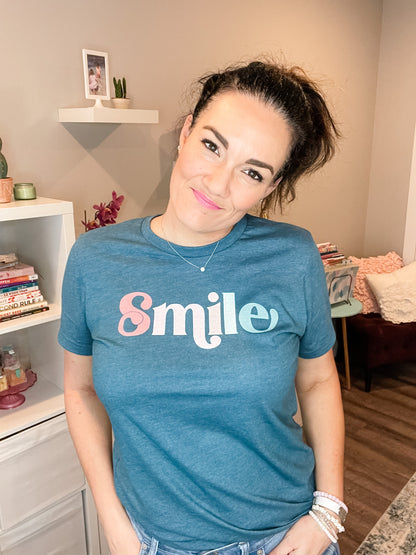 Smile Graphic Tee in Heather Teal | 4 sizes
