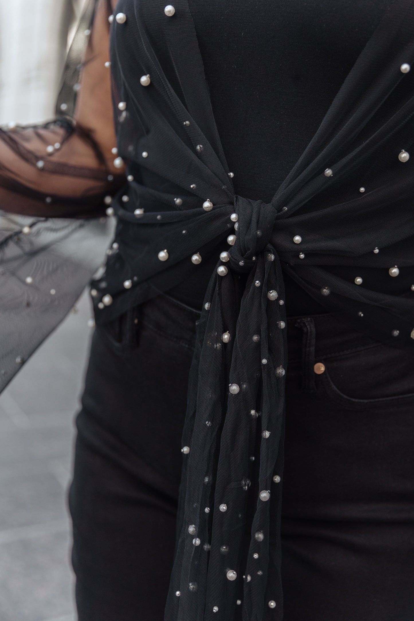 Sprinkle of Pearls Sheer Kimono in Black
