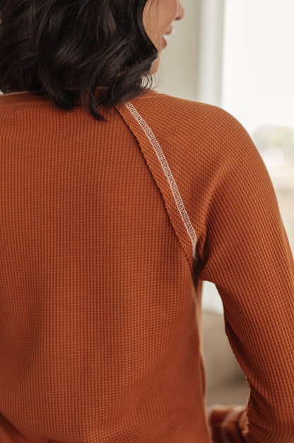 Stitch In Time Waffle Knit Top in Rust Brown