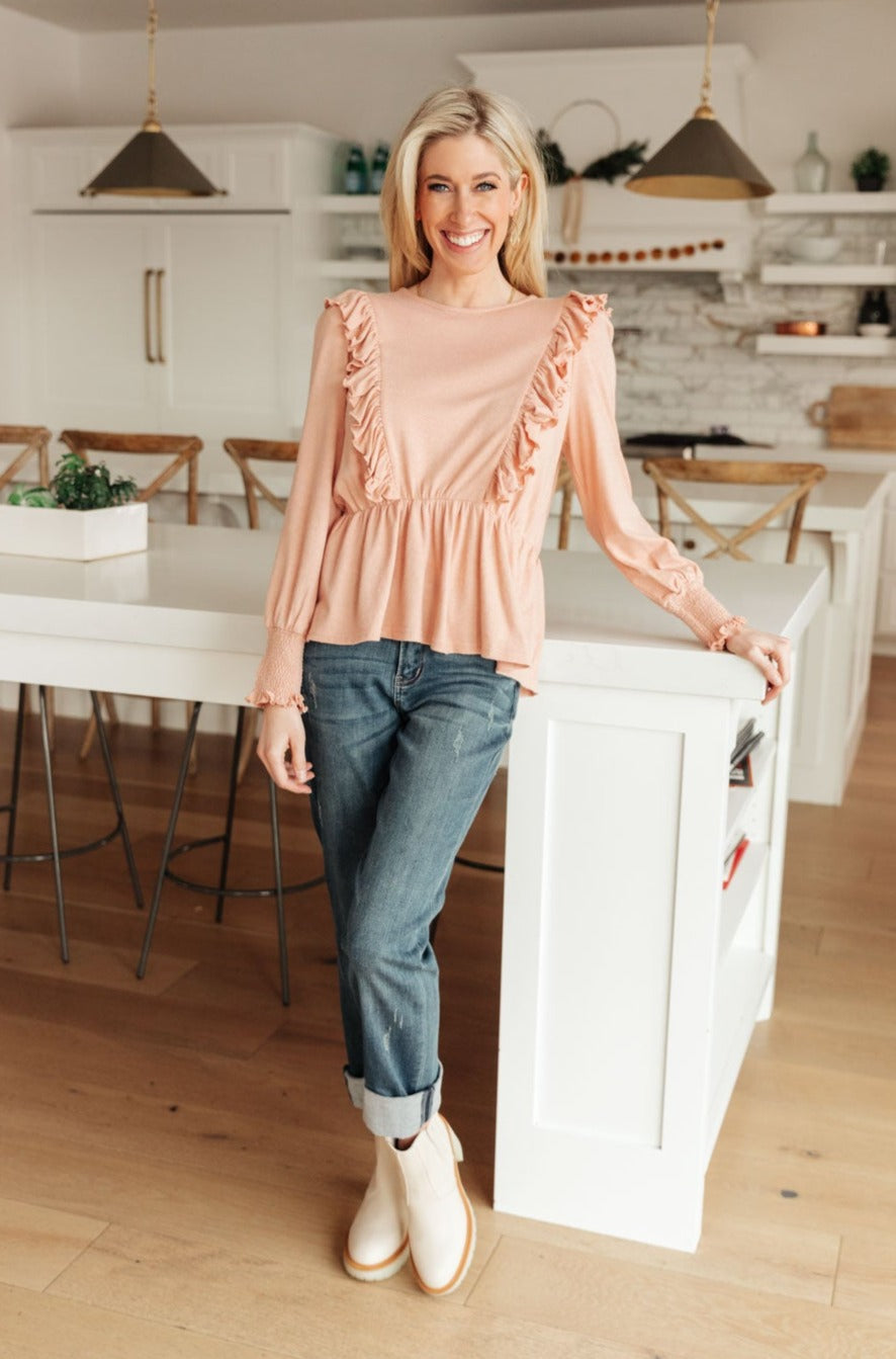 Sweet Confession Ruffle Top In Apricot Blush