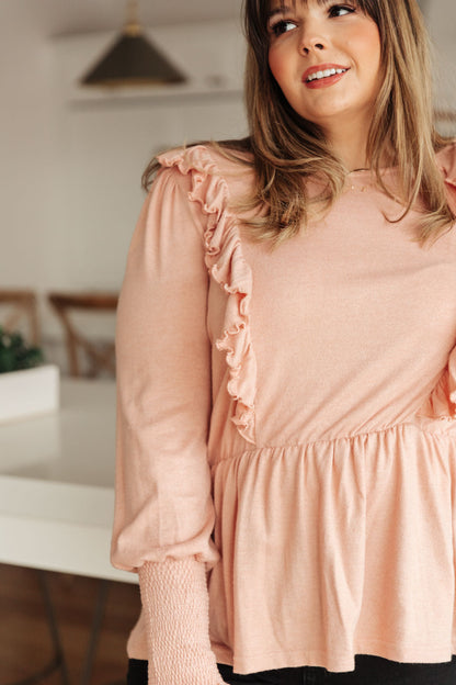 Sweet Confession Ruffle Top In Apricot Blush