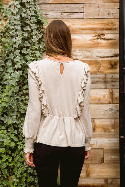 Sweet Confession Ruffle Top In Seashell