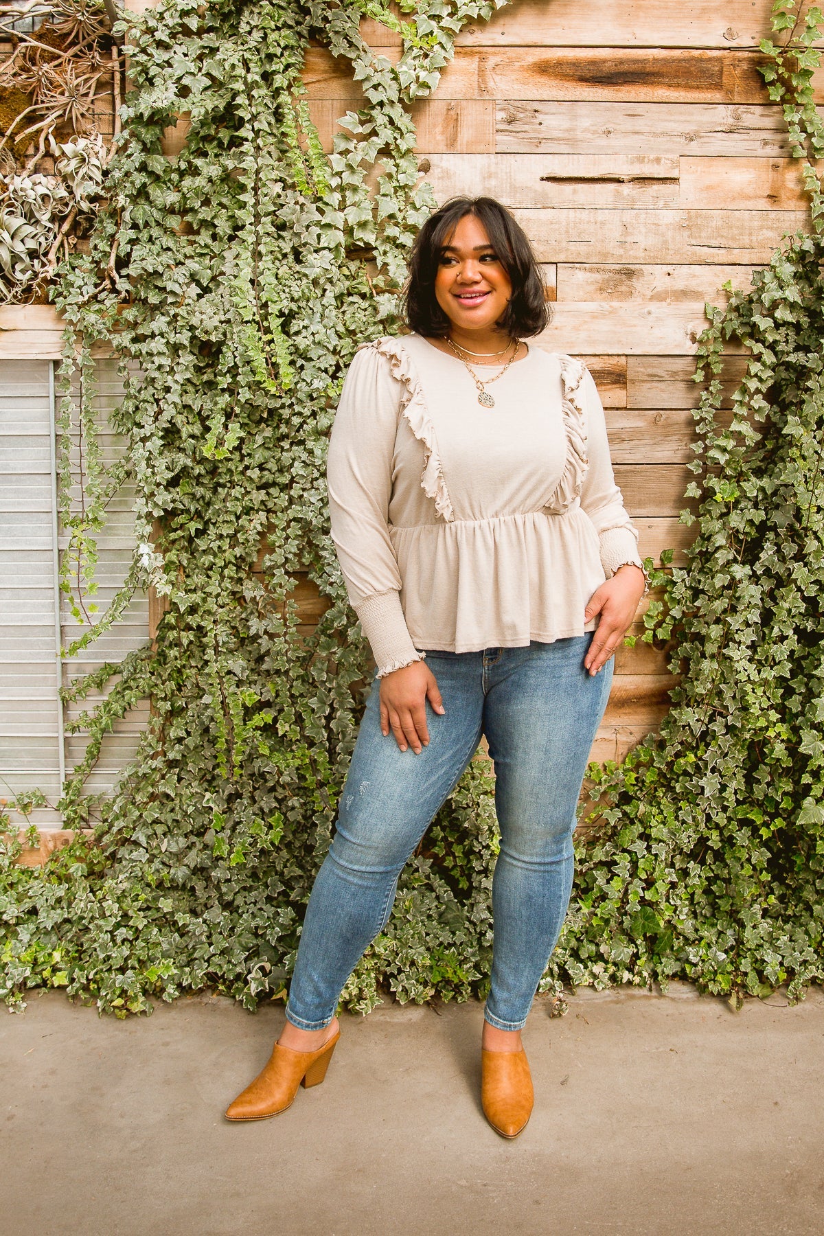 Sweet Confession Ruffle Top In Seashell