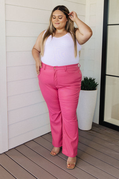 Tanya Control Top Faux Leather Pants in Camellia Rose Pink | Judy Blue