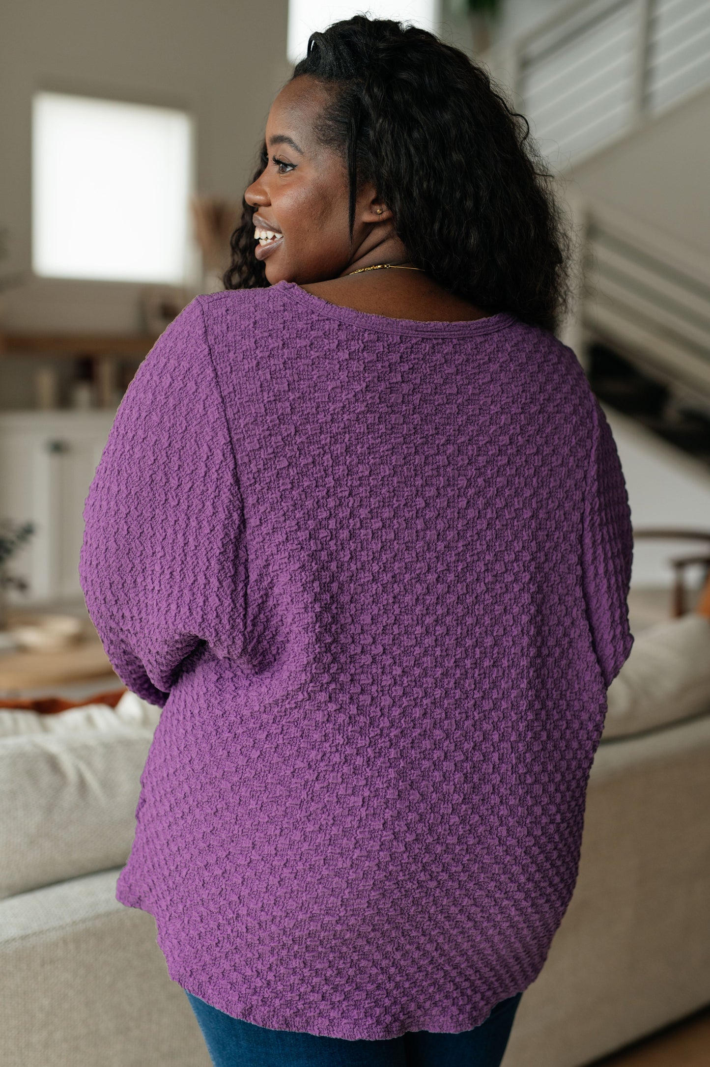 Thought It Over Textured Pullover in Pomp and Power Purple