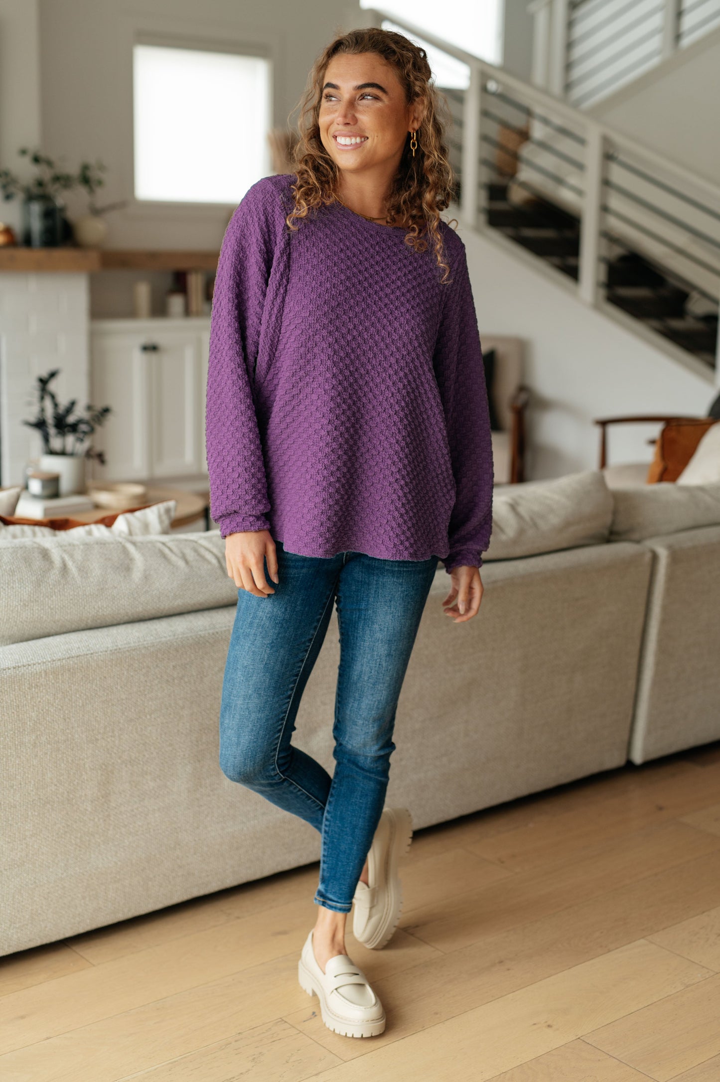 Thought It Over Textured Pullover in Pomp and Power Purple