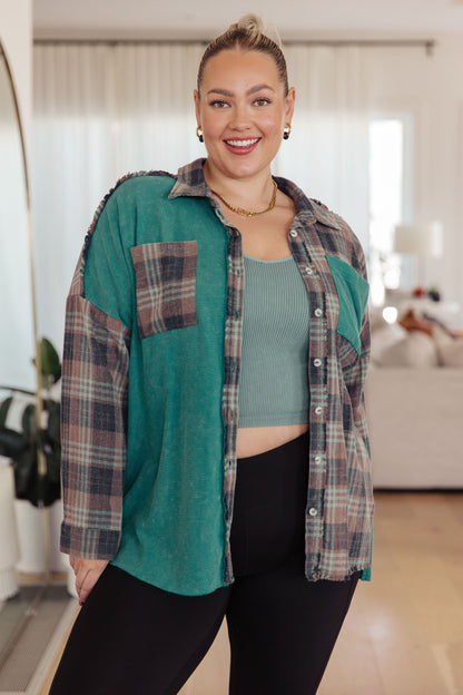 Tied for Time Thermal Plaid Button Up in Myrtle Green