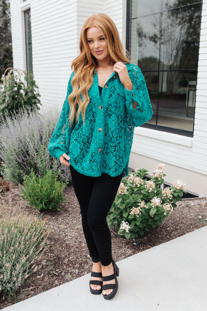 Topped with Lace Button Down in Blue Turquoise