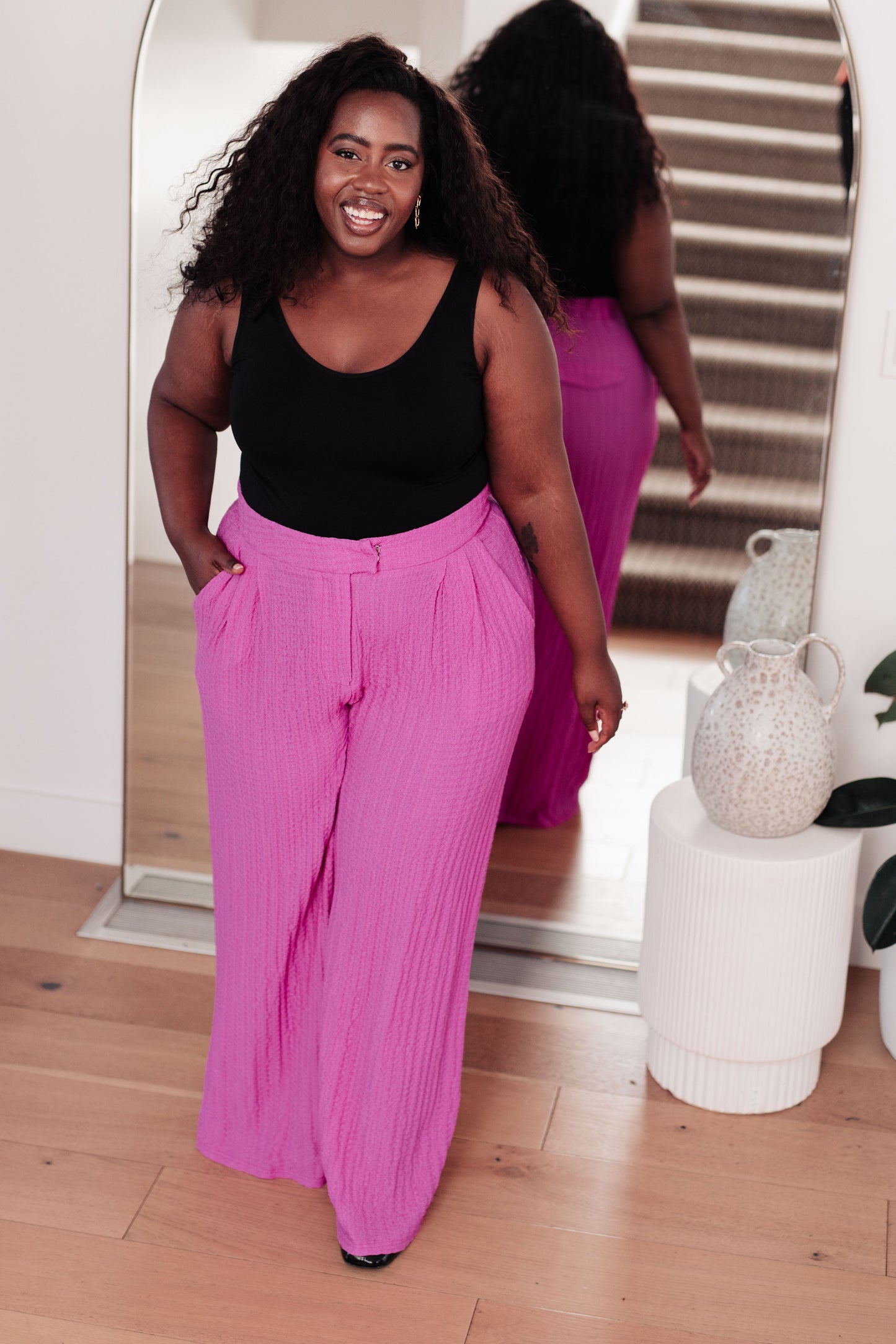Totally Crazy Still Wide Leg Pants in Fuchsia Pink