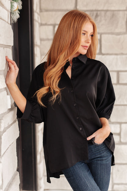 Turned Out Perfect Oversized Button Down Shirt in Black