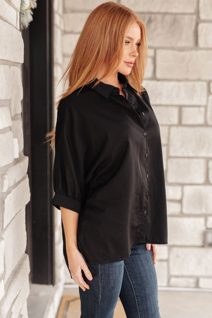 Turned Out Perfect Oversized Button Down Shirt in Black