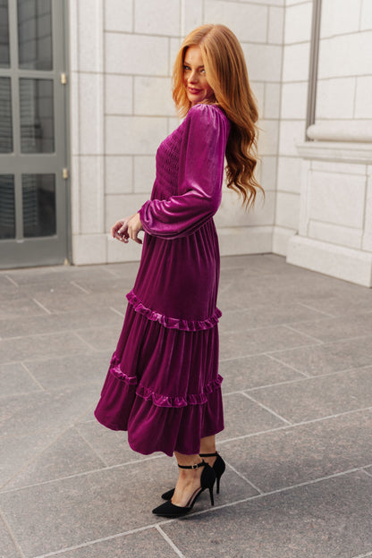 Velvet Flamenco Maxi Dress in Magenta Haze