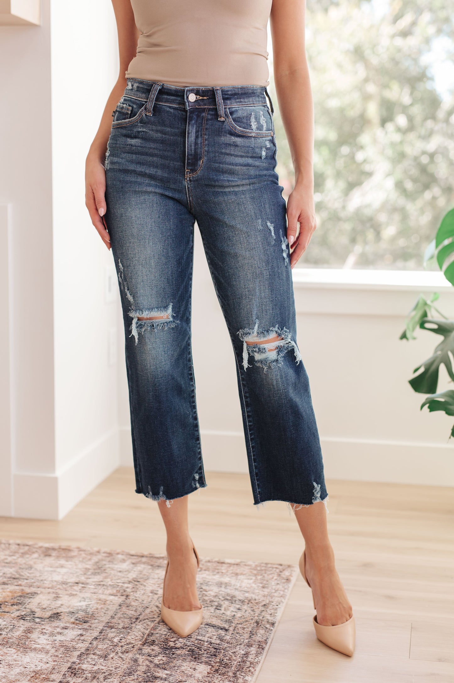 Whitney High Rise Distressed Wide Leg Crop Jeans | Judy Blue