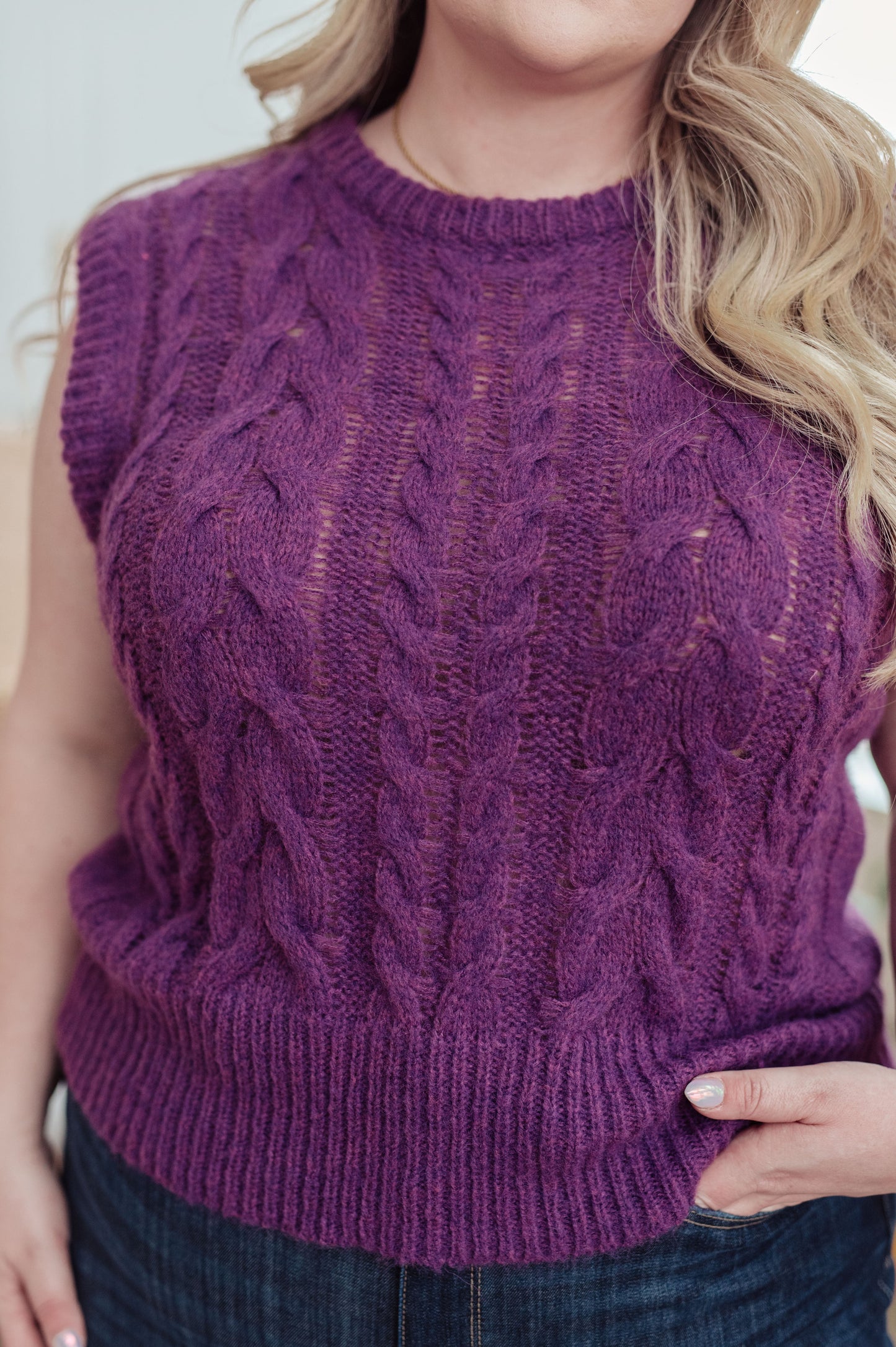 What's On Your Mind Cable Knit Vest in Royal Lilac