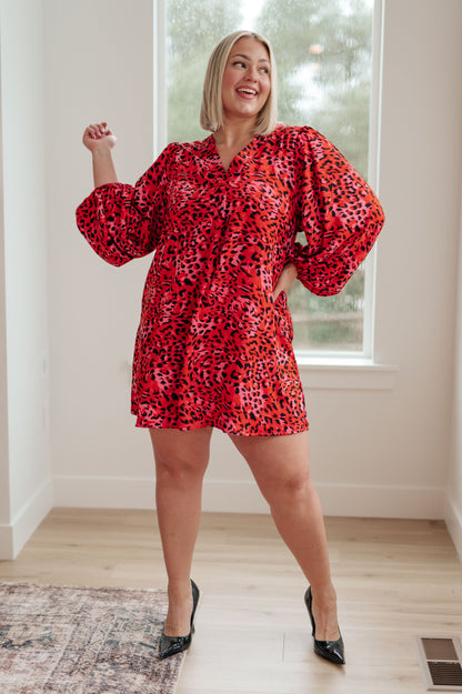 Wild About Life Animal Print Dress in Fire Engine Red