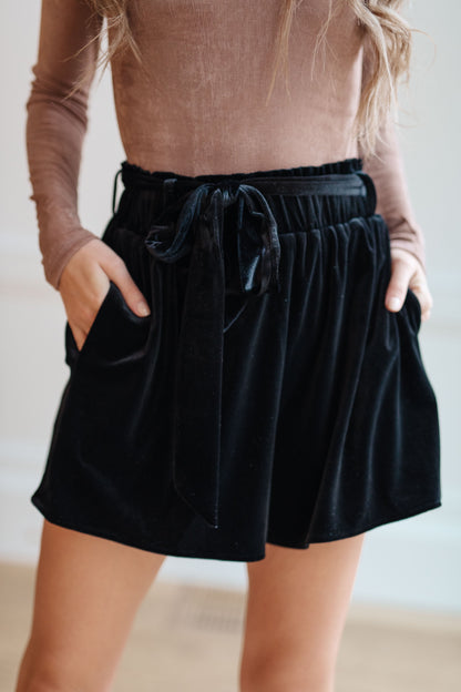 Wrapped in Velvet Shorts in Black